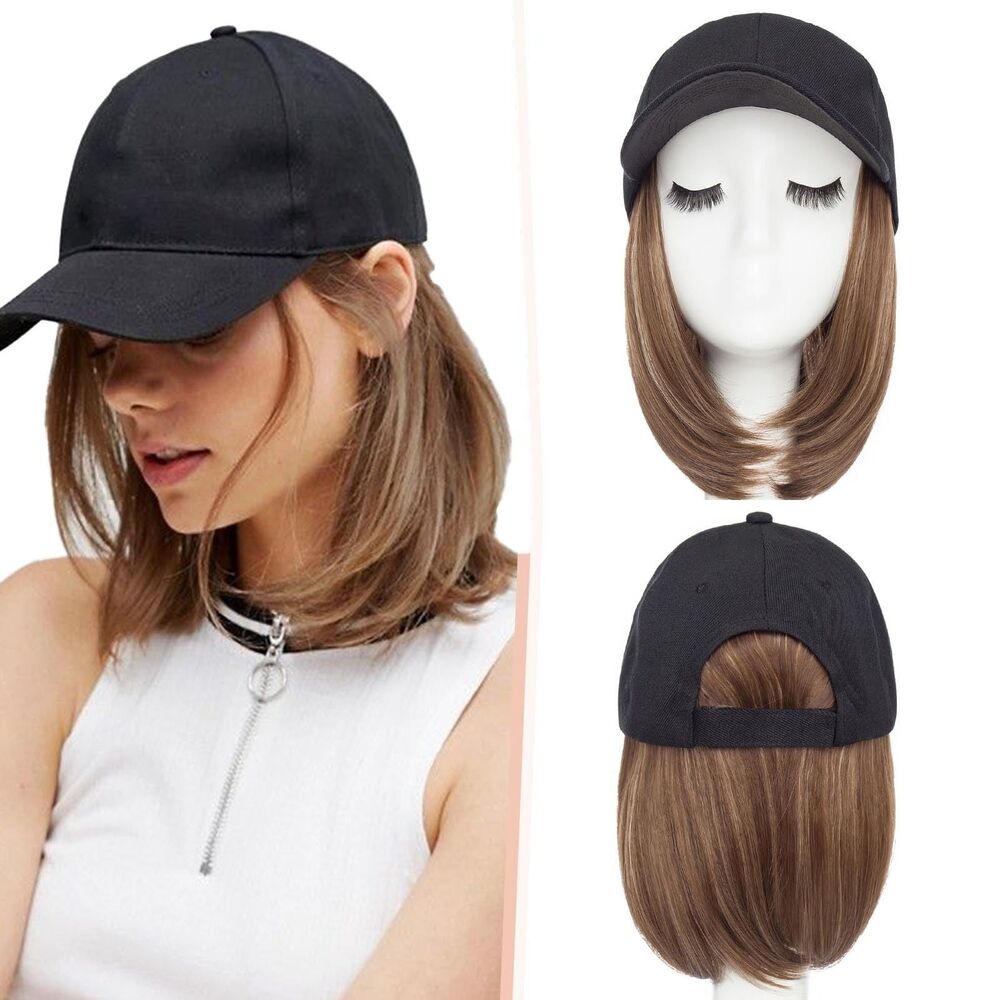 SEGO Baseball Cap with Hair Extensions 6" Short Straight Hairpiece Hat